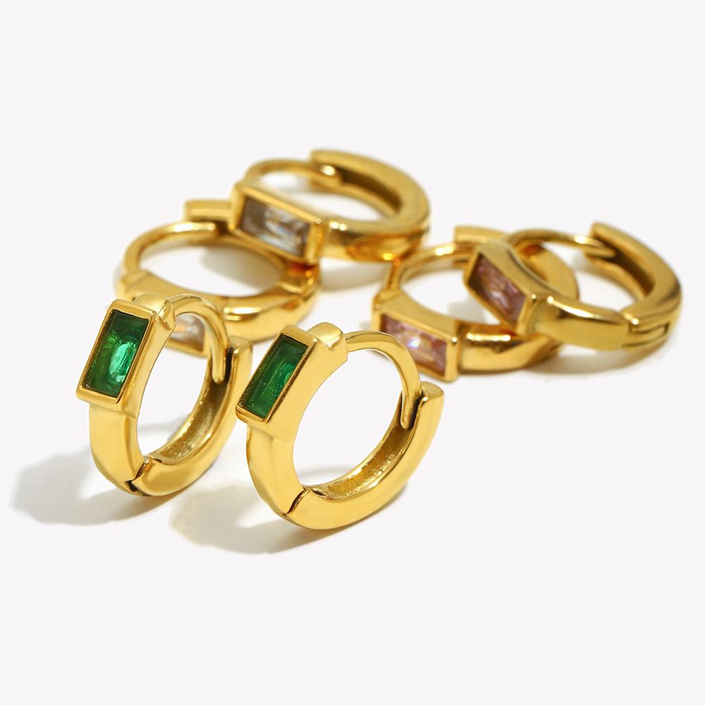 E.B.belle Dainty Cute Girl's Mini Size Hoop Earrings Square Shape 3A Zircon Stone Gold PLated Stainless Steel Huggies Earring