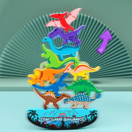 1 Set Dinosaur Building Block Stacking Game Kids Educational Wooden Cartoon Dino Brick Stacking Balance Tower Toy Toddlers Boys Girls Gift