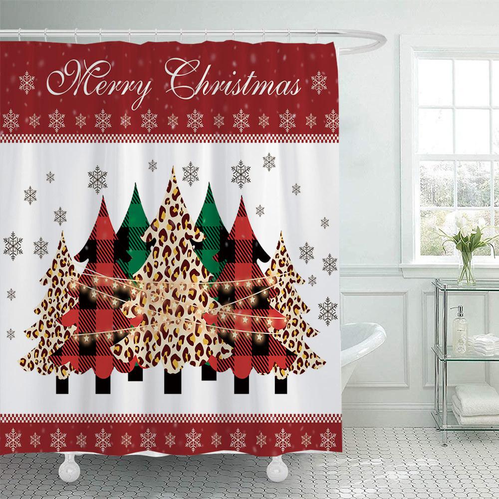 

1PC Red Christmas Shower Curtain Santa Claus Gift Green Pine Branches Xmas Ball Home Bathroom Decor Christmas Decor For Bathroom W90xh180cm