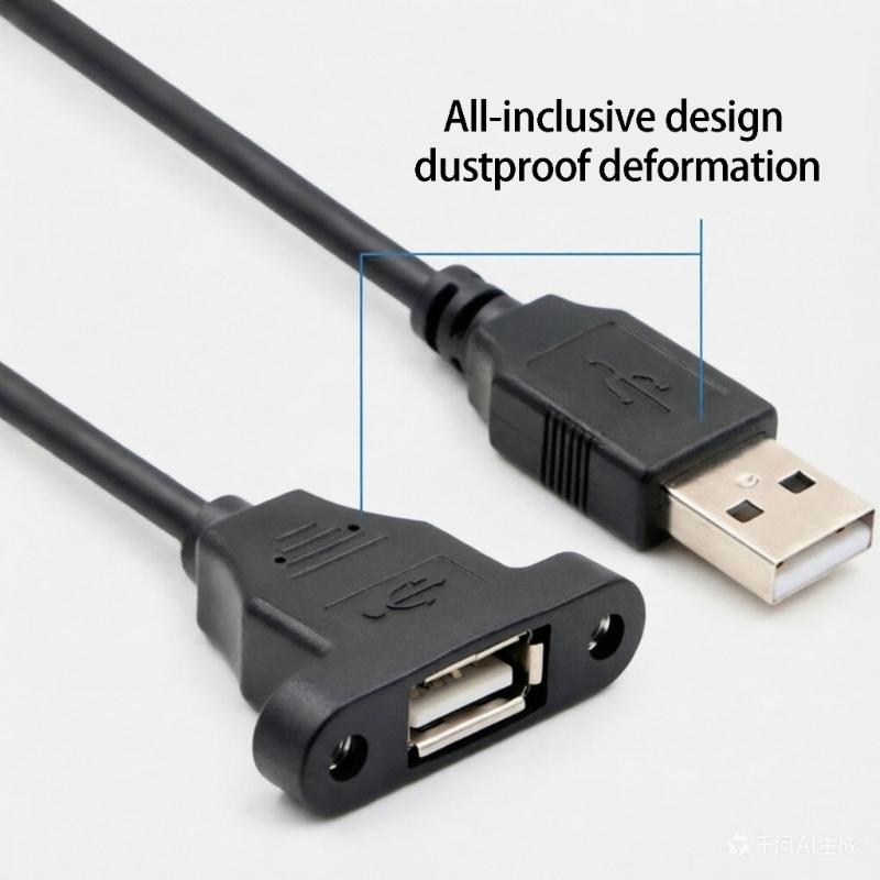 USB 2.0 Extension Cable Male To Female With Full Wrapped Screw Panel Mount for Industrial Desktop 30/50/100/150/200cm
