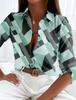 Women's Elegant Vintage Fashion Geometric Blouse Lapel Neck Blouse Womens Long Sleeve Shirts Womens Clothing Female Clothing