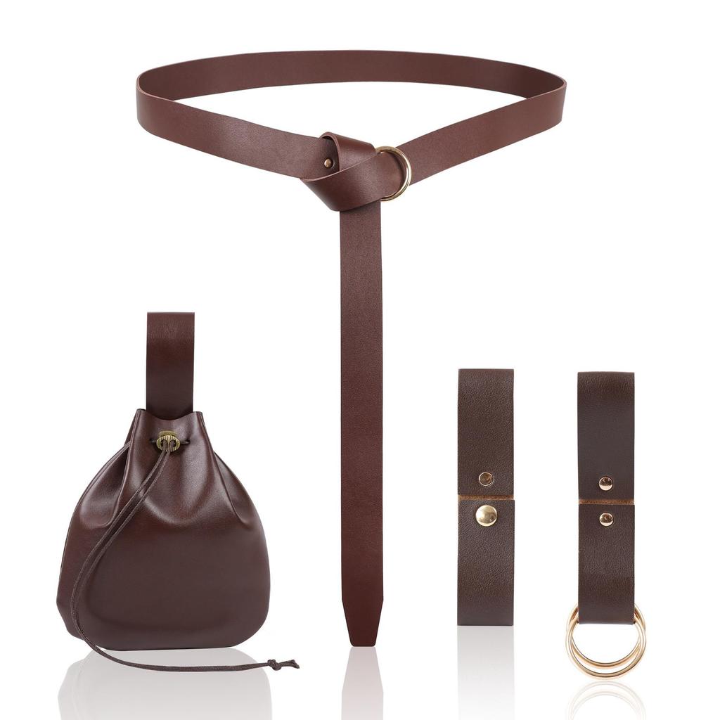 Medieval Leather Waistband Belt with Cord and Pouch