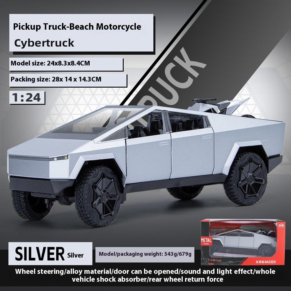 1/24 Tesla Cybertruck Pickup Alloy Car Model Diecasts Metal Toy Off-road Vehicles Car Model Simulation Sound and Light Kids Toys Gift