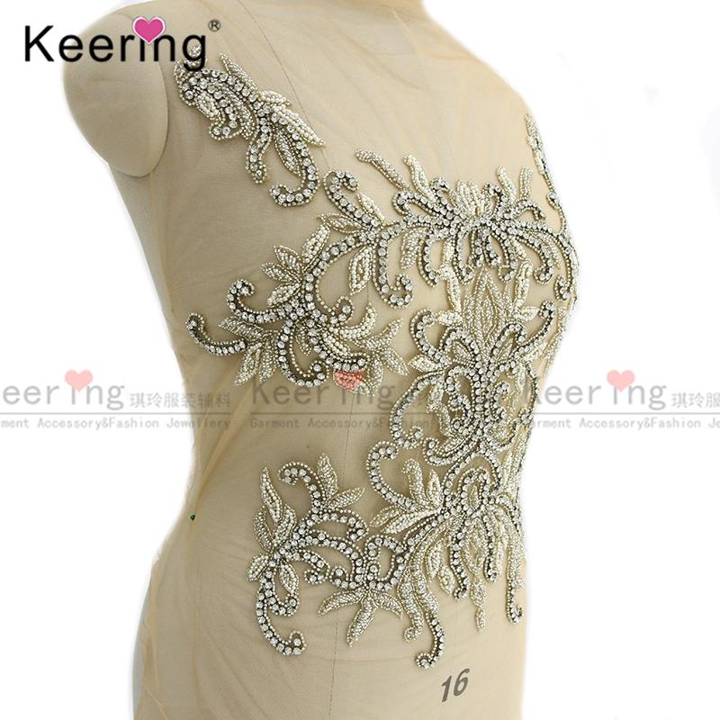 Manufactorur Stick on Bridal  Crystal Beaded Stone Rhinestone Applique Designs WDP-012 1PCS&51*44cm