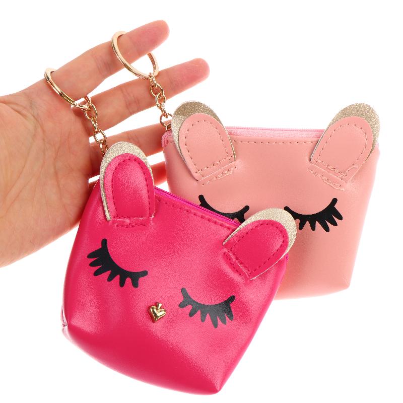 Mini Cute Cat Wallet Keychain Cartoon Lipstick Bag Fashion Earphone Keys Storage Bags Zipper Coin Purse Pendant Girls Gift