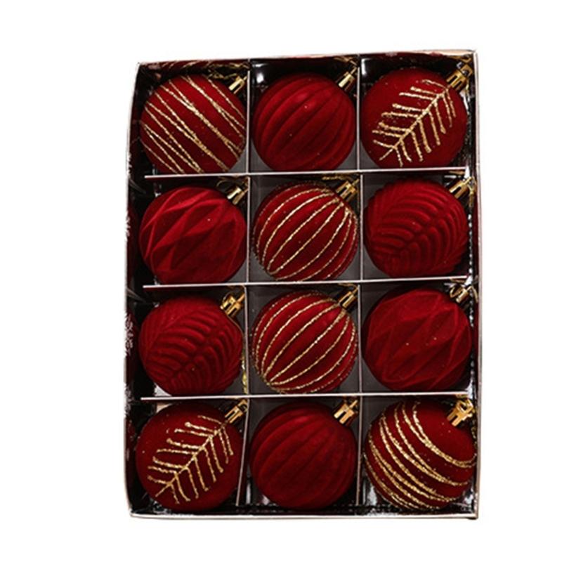 12 pezzi di decorazioni per l'albero di Natale in velluto, palline colorate dipinte, decorazioni festive per la casa e il matrimonio