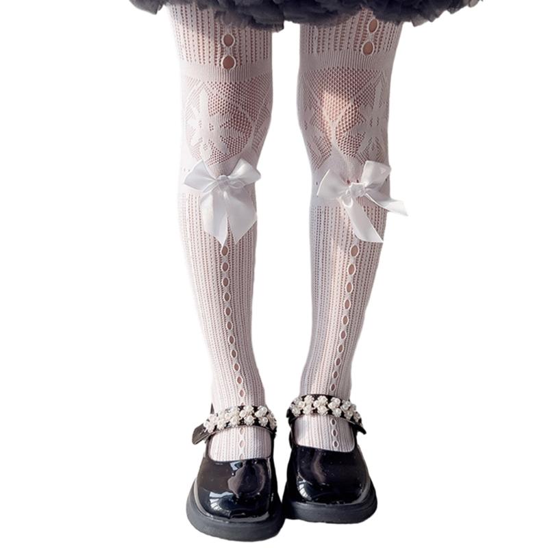 

NonSlip Mesh Leggings for 3-12Years Girl Spring Hollow Socks Breathable Stretchy Tights Kids Princess Long Stockings L білий