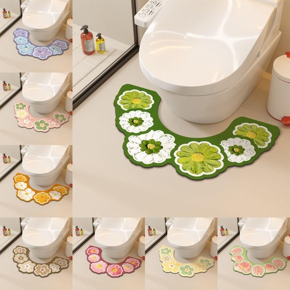 Oil Painting Style U-shaped Toilet Mat Quick Drying Bathroom Mat U-shaped Floor Mat  For Bathroom