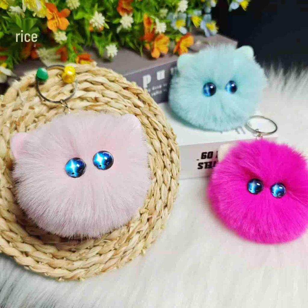 Rex Rabbit Fur Bow Cat Pendant Keychain Kitten Ornament