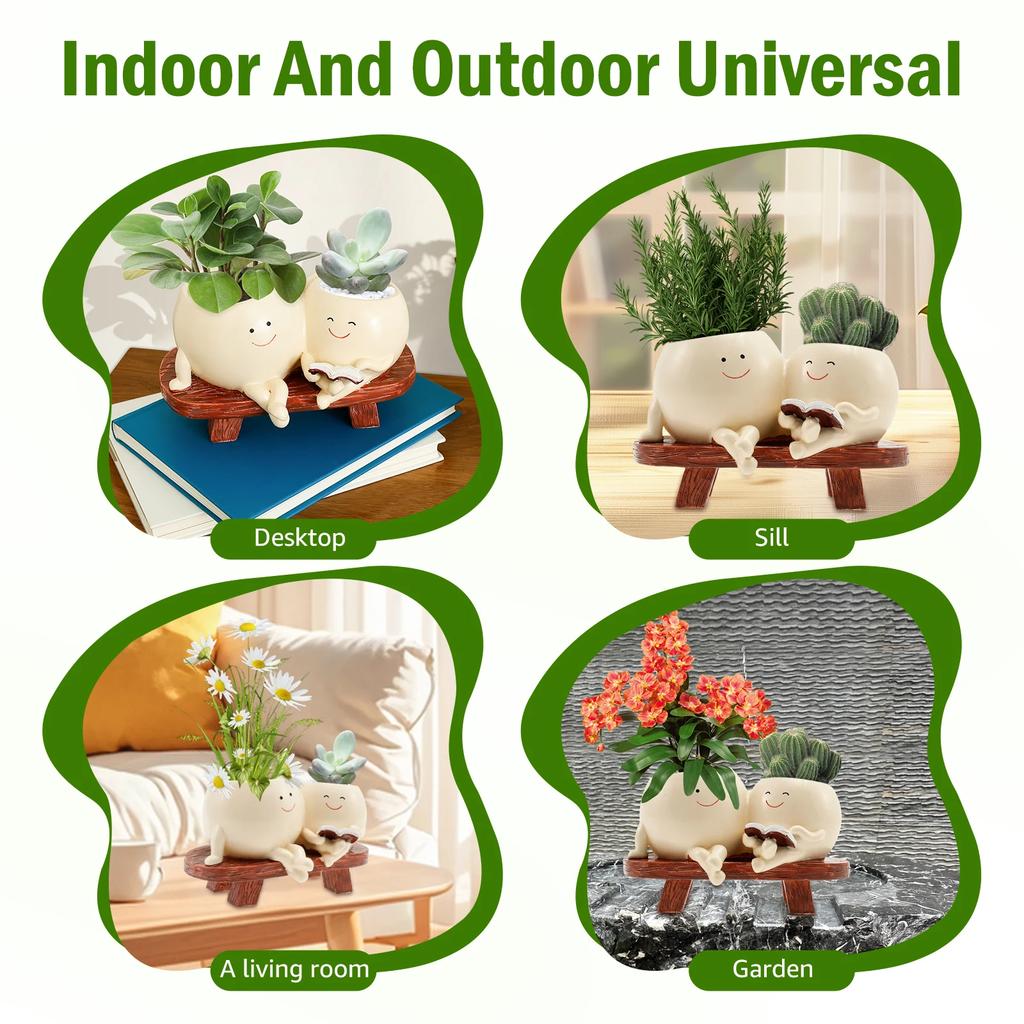 Smile Face Planter Resin Flower Pot Planter with Drainage Hole Novelty Design Succulent Flower Pot Home Garden Flower Container