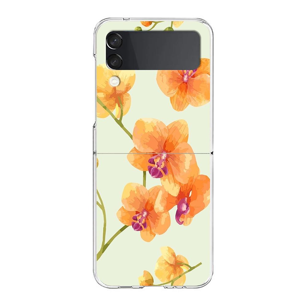 Transparent Phone Case For Samsung Galaxy Z Flip 3 4 5 6 7 Hard Folding PC Z Flip3 Flip4 Cover Flower Cute Fairy Fish Painting