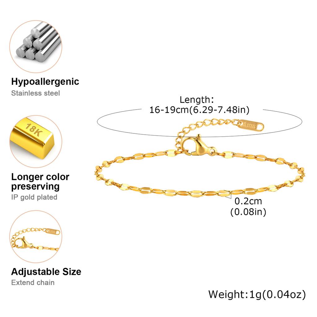 Vnox 2mm Thin Women Stackable Chain Bracelets, Stainless Steel Metal Links Bracelets, Dainty Fashion Jewelry