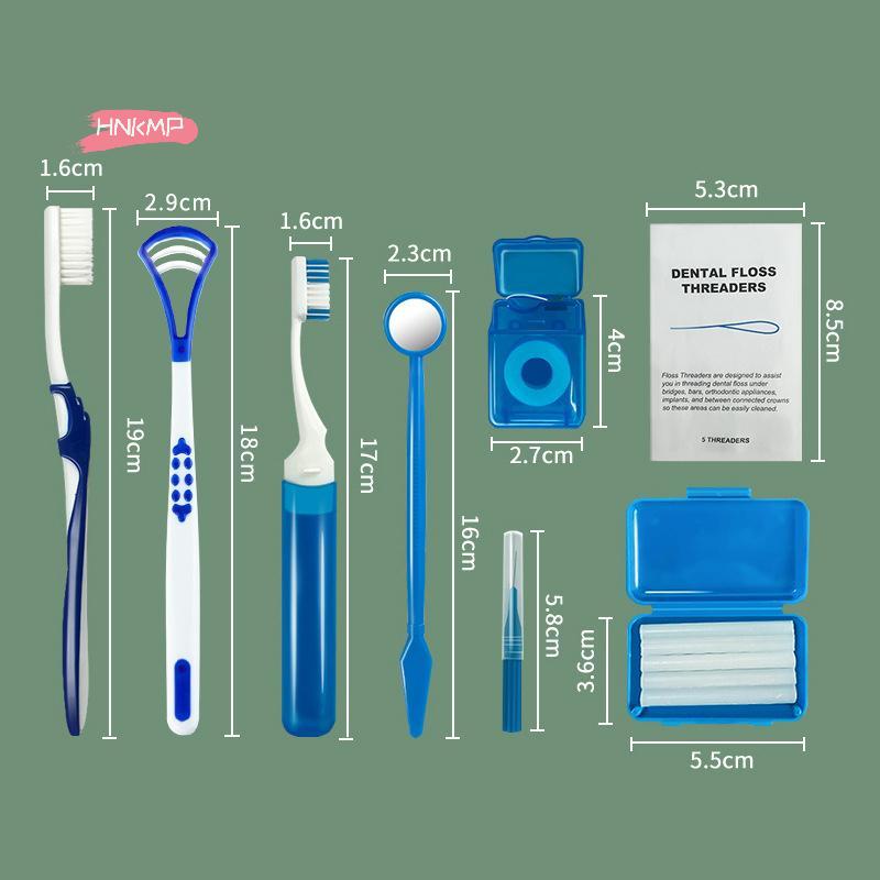 8Pcs Orthodontic Dental Care Kit - Teeth Cleaning Toothbrush for Braces with Interdental Brush Floss Thread And Ortho Wax