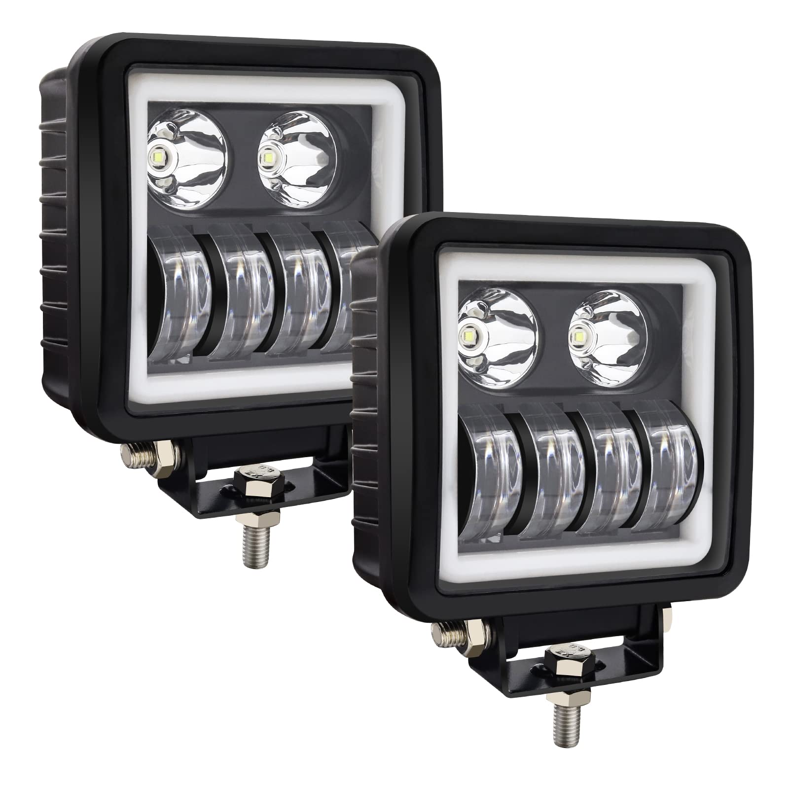 

Biqing 2 шт. Светодиодные рабочие фары для бездорожья, вождения в туман, водонепроницаемые квадратные прожекторы для автомобиля с белым гало DRL 12 В 24 В 24 В для грузовика, трактора, внедорожника, квадроцикла, 4x4 фары,