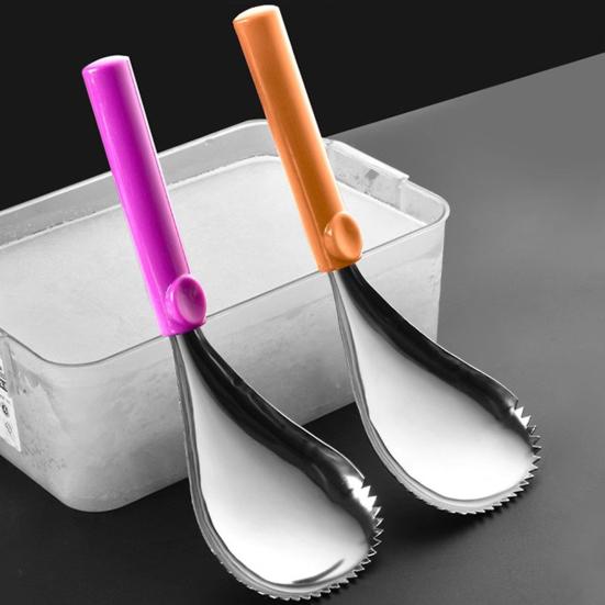 Lžíce na smoothie Nerezová lžíce na zmrzlinu Servírovací nástroj se zoubkovaným designem hlavy Snadný úchop Dezertní naběračka Kuchyňské náčiní