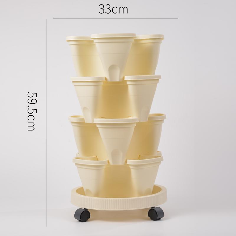 Three Dimensional Multi-layer Flowerpot with Roller Family Balcony Vegetable Fruit Growing Plastics Flower Shaped Flowerpot