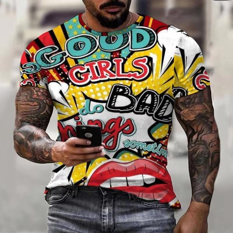 Men's T-shirt 3D Graffiti Print Street Style Personality Hip Hop Harajuku Short-sleeved T-shirt