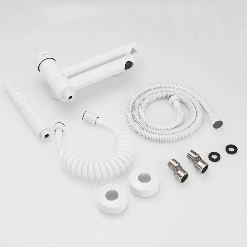 White Bathroom Shower Shower Set Brass Wall Mounted Handheld Hot&Cold Shower Faucet Bathtub Swivel Spout Shower Tap Double Hole