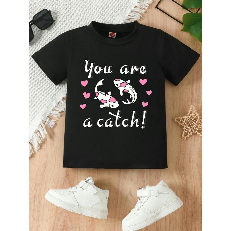 European Sizes Children A "S" Casual Summer T-shirt with Hand-painted Koi Print, Round Neck Short Sleeve Design, Machine Washable, with Fun Design