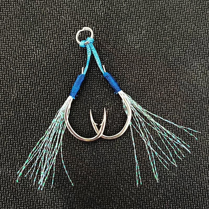 Metal Jig Double Hooks High Carbon Steel High Tensile Force Metal Jig Tail Assist Hooks Antirust With Barbs