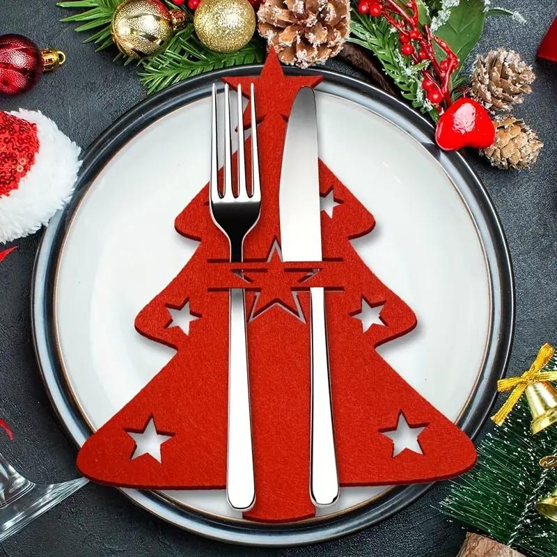 12pcs Christmas Cutlery Holder Bags Christmas Tree Shape Knife Forks Holders Xmax Party Tableware Bags Christmas Decoration 2024