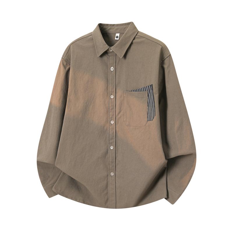 

Men s Long Sleeve Button Down Shirt - Lightweight Soft Fabric, Contrast Pocket Detail, Loose Fit Casual Shirt for Streetwear and Daily Wear M хаки