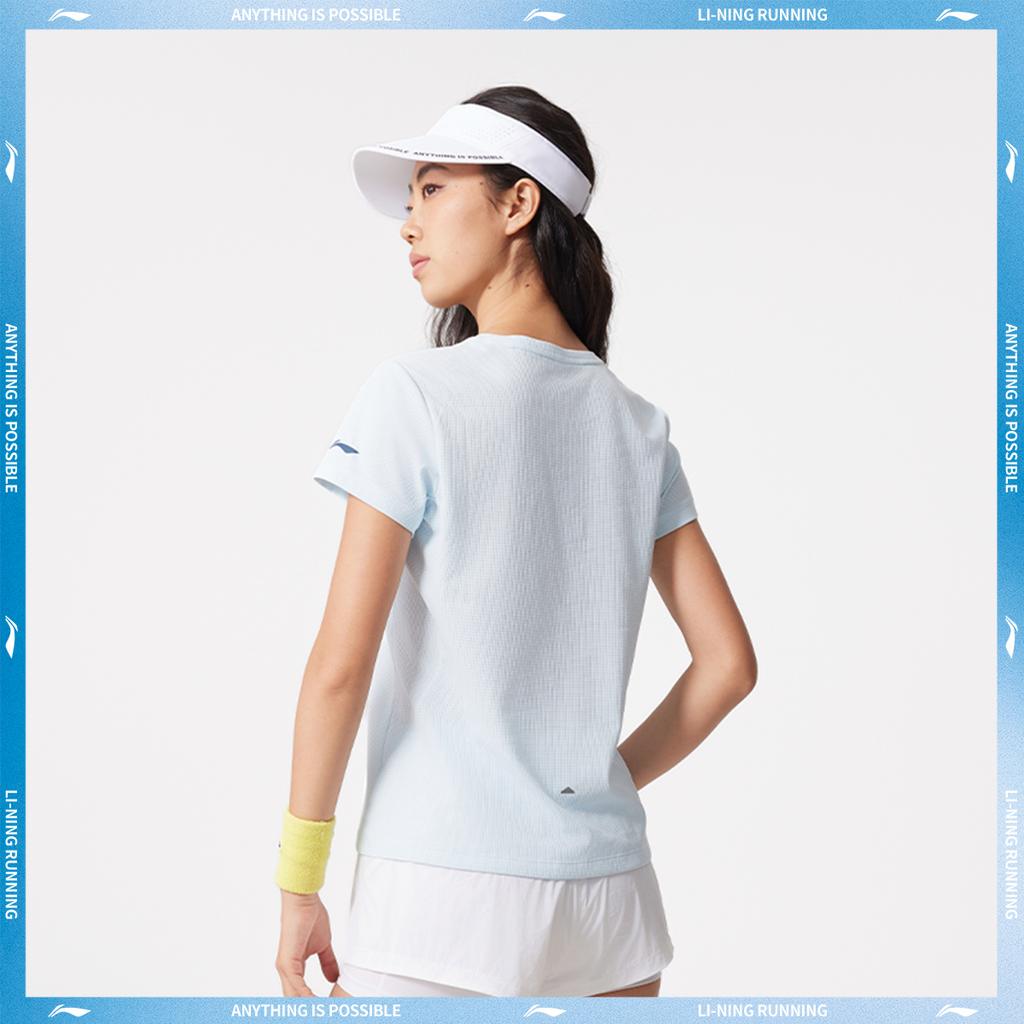 Li-Ning Comfortable Quick-Dry Versatile Short Sleeve T-Shirt Women Tops Light-Sky-Blue ATSV098-5