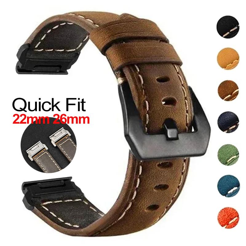 Quickfit 26mm 22mm Strap for Garmin Epix Pro 51mm 47mm Tactix 8 7 Pro Fenix 8 7 7X Enduro3 Genuine Leather Watchband Accessories
