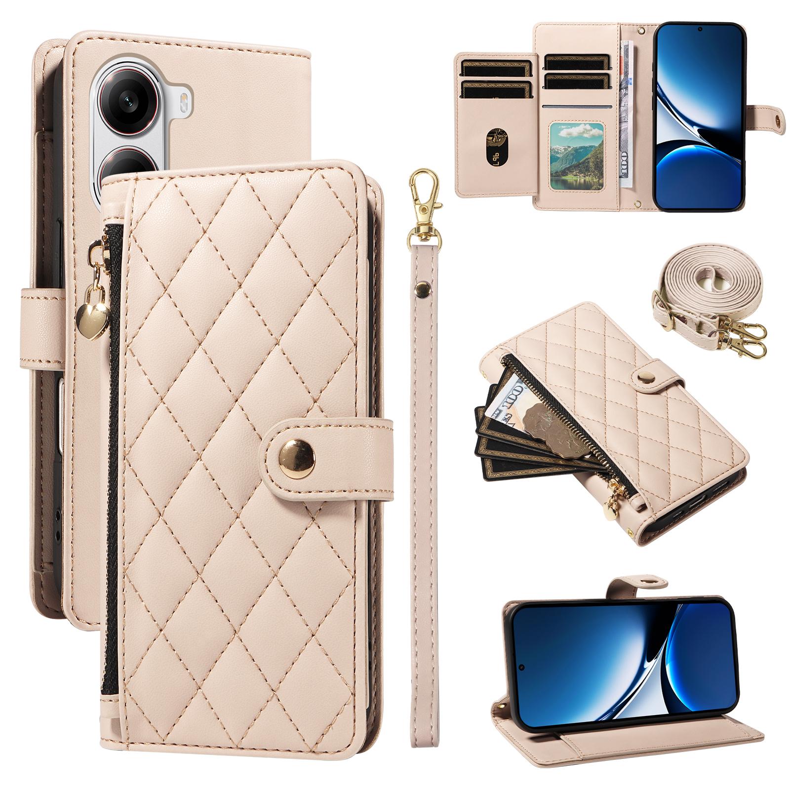

For Xiaomi Poco X7 Pro 5G/Xiaomi Redmi Turbo 4 5G Wallet Case with Straps,Rhombus Leather Stand Phone Cover Beige