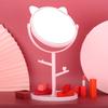 Modischer Süßer Desktop-Schminkspiegel Haushalt Drehbarer Kosmetikspiegel mit Ablage Katzenohr Rosa
