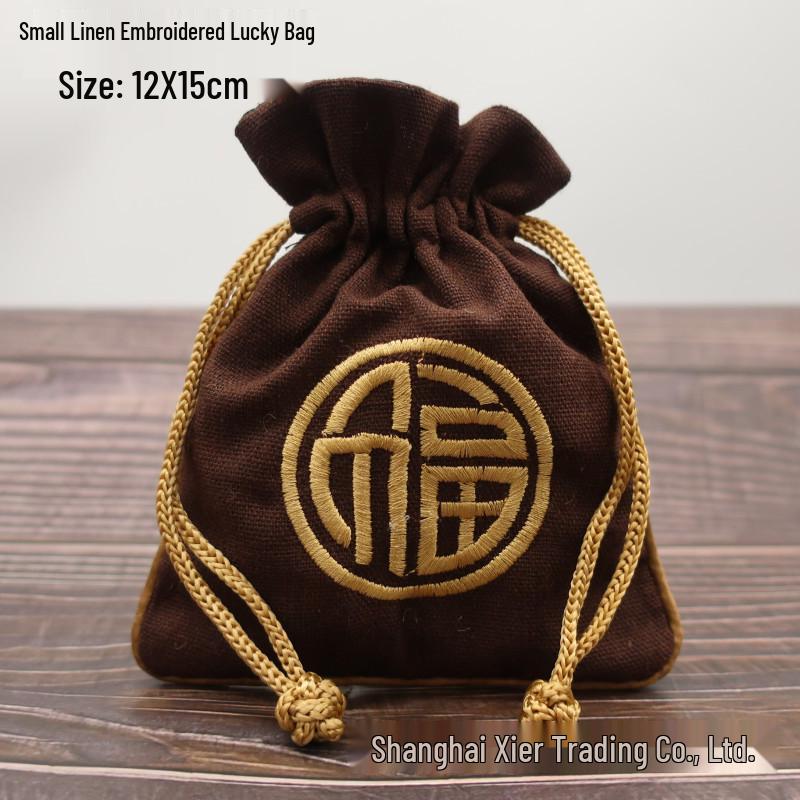 "Extra Large Embroidered Linen Drawstring Bag for Storage and Gifting"