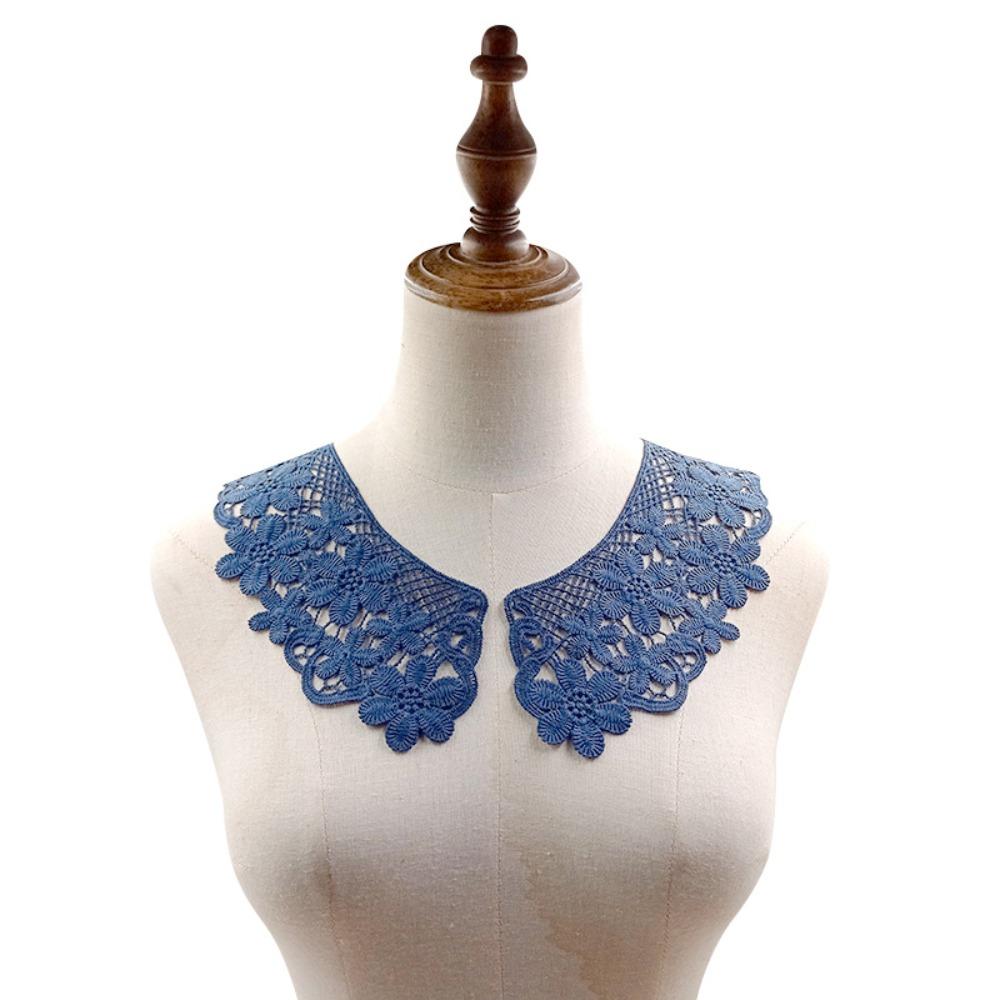 

Detachable Embroidered Collar Milk Silk Flower Women Lace Neckline Hollow Lace Fabric High Quality Fake Shirt Collar синий