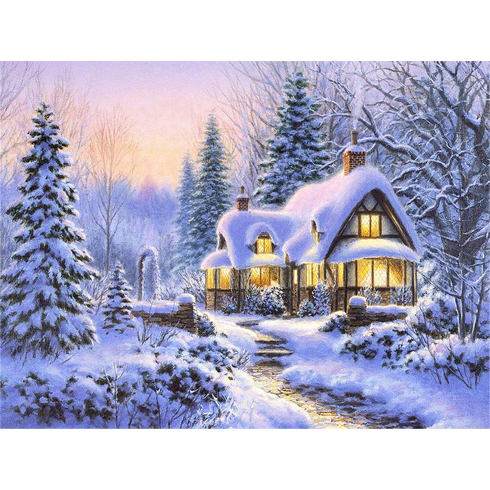 DIY Diamond Painting Snow Diamond Mosaic Landscape Sunset Embroidery Rhinestone Full Round Diamond Cross Stitch Home Gift