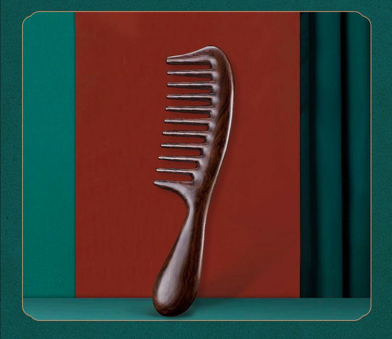 Wide Tooth Wooden Comb for Women - Anti-Scald Sandalwood Curling Comb for Hair Loss Prevention