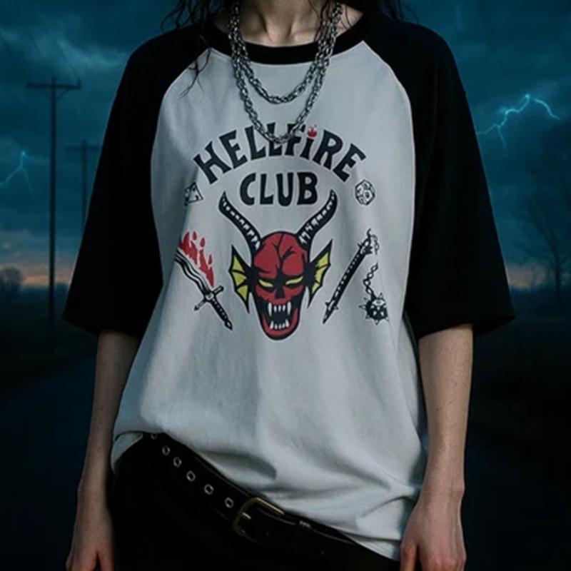 Erwachsene Stranger Hellfire Bedrucktes T-Shirt Damen Herren Unisex Langarm Top