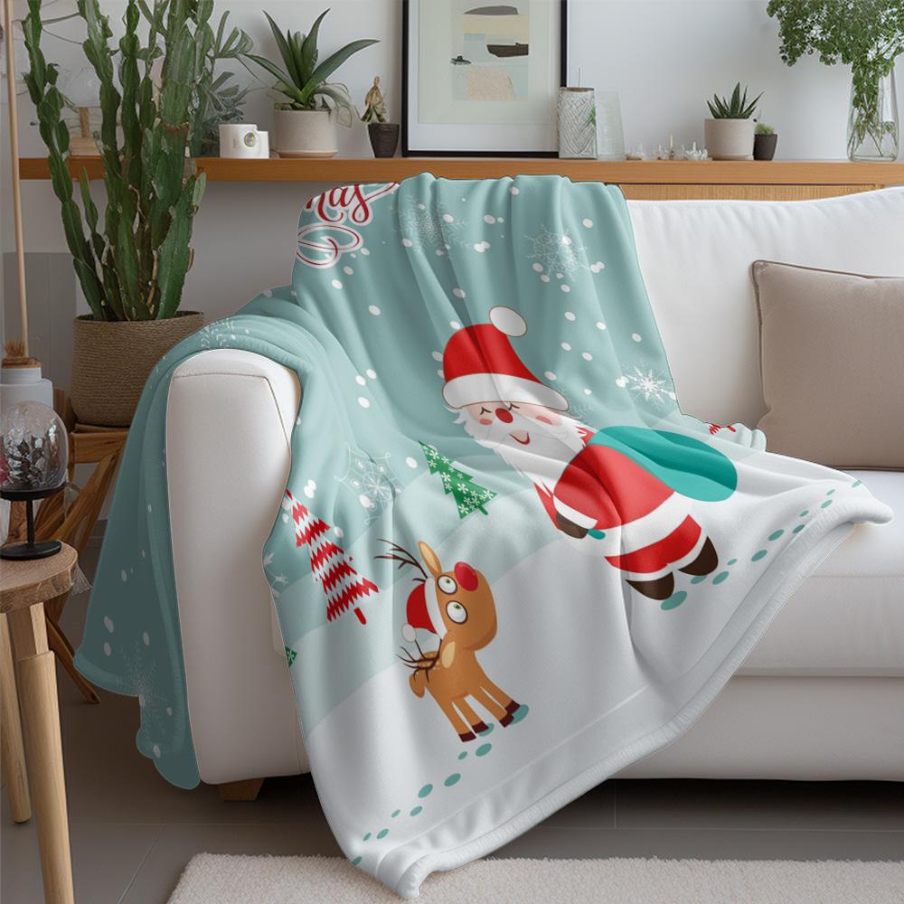 TU Christmas Throw Blanket Cozy Reindeer Santa Claus Festive Holiday Bedspread Gift Decor Home Couch Cover Warm Soft Plush