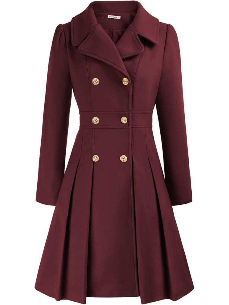 Pink Double Breasted Belted Trench Coat with Notch Lapel and Gold Buttons