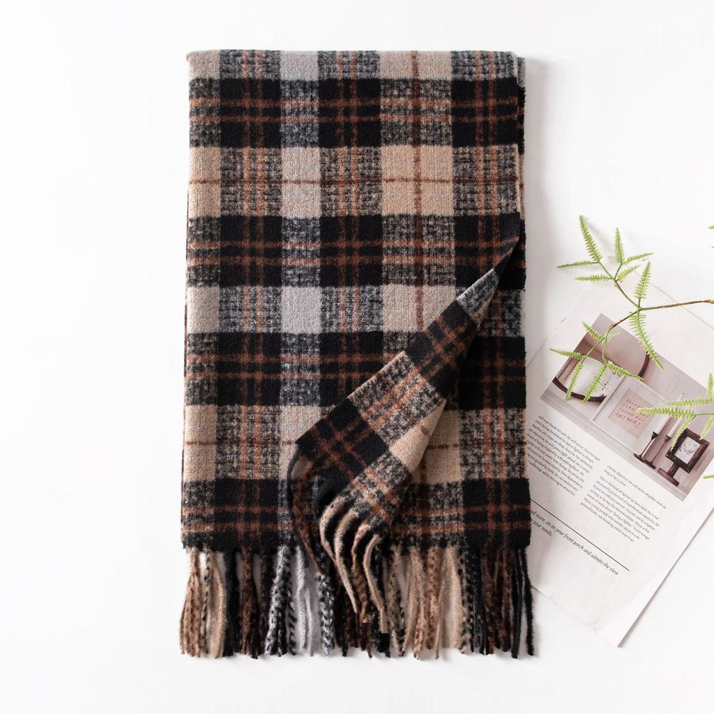 Autumn and Winter Scarf New Imitation Cashmere Plaid Scarf for Male and Female Students Couple Warm Scarf Shawl Gift Scarf for Women