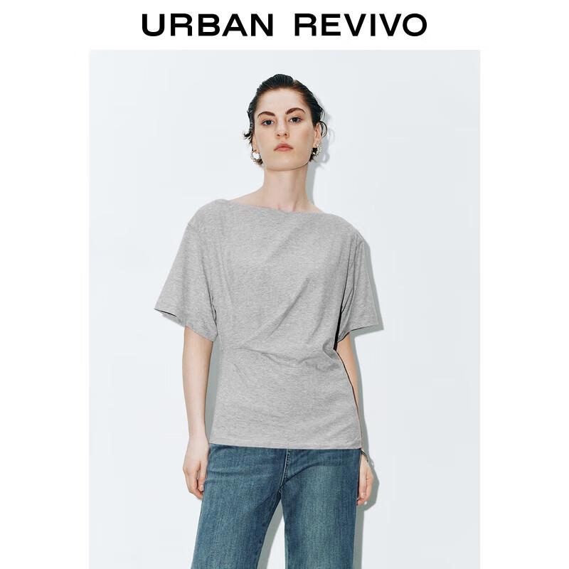 UR 2025 Autumn Off-Shoulder Pleated Cotton T-Shirt S