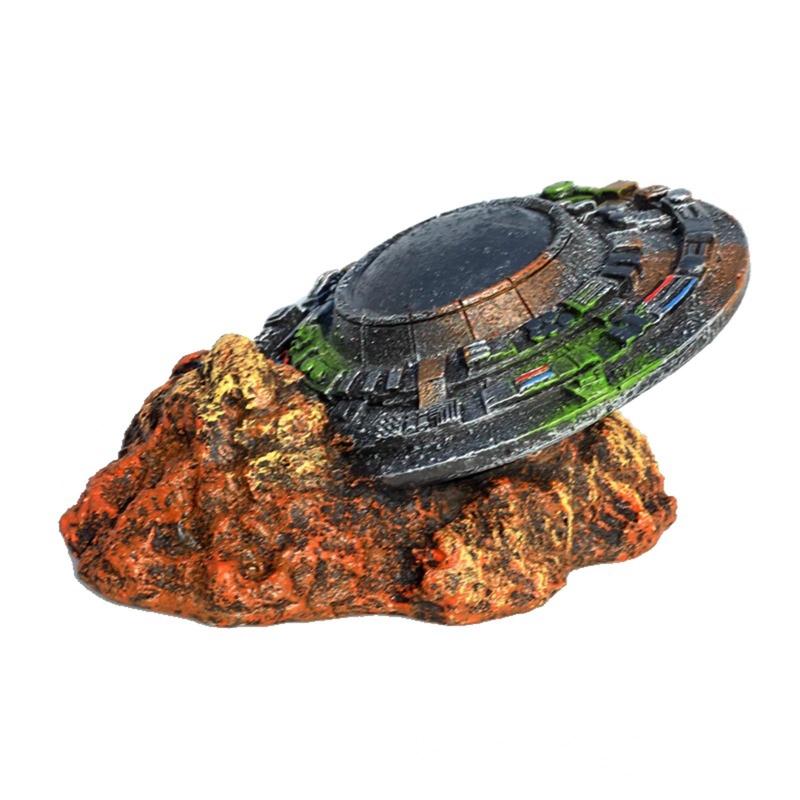 Sunken Spaceship Aquarium Decorations UFO Ornaments Resin Material Betta Hideout for Small Medium Fish for Tank
