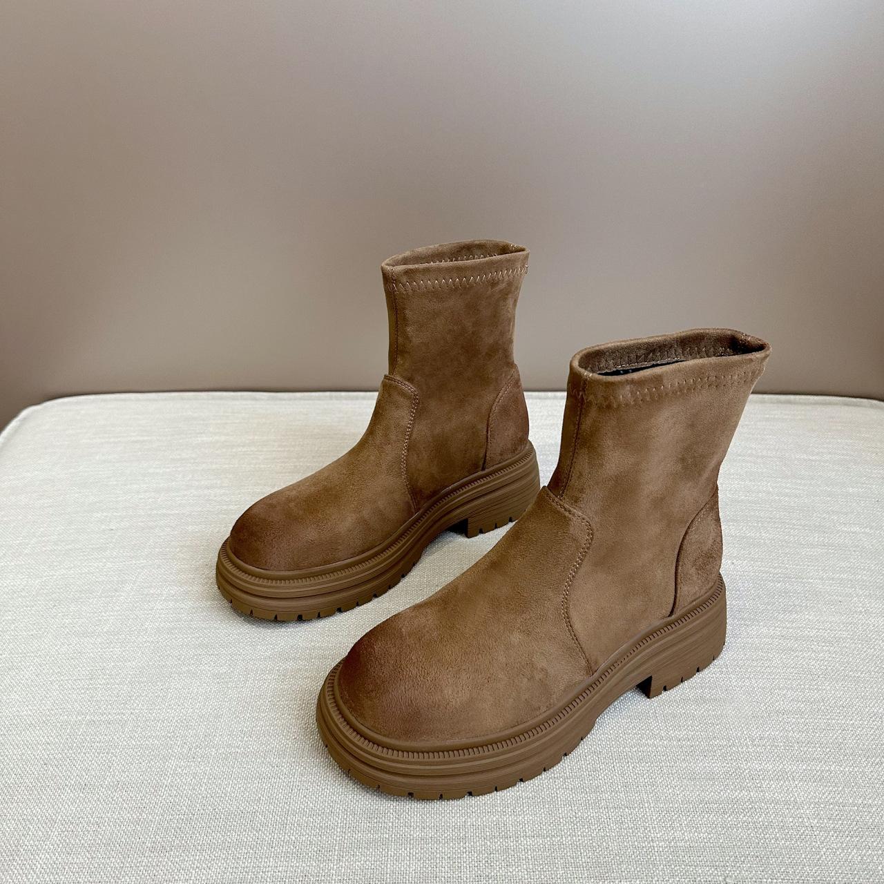 

Женские ботильоны на толстой подошве с цилиндрическим каблуком, осень-зима 2024, новые ботинки Мартин, модные универсальные ботинки интернет-знаменитости, трендовые эластичные тонкие ботинки 40 хаки