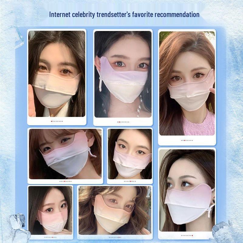2025 Summer Women's Breathable Ice Silk Sunscreen Mask with Eye and Blush Protection
