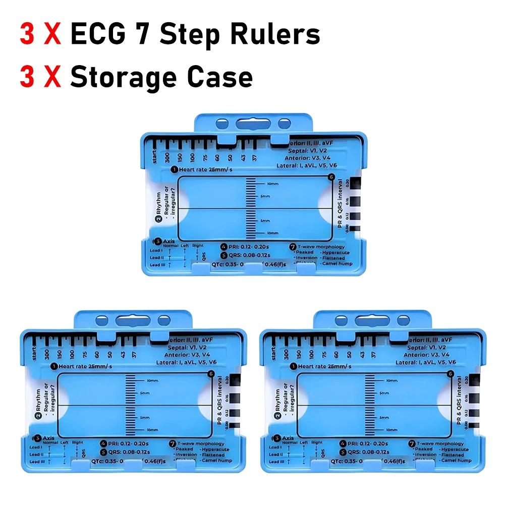 Transparent Ecg 7Step Ruler Portable Help Explain Ecg Pocket Caliper Ecg/Ekg Plastic Ruler Ekg Interpretation Ruler Measure Tool