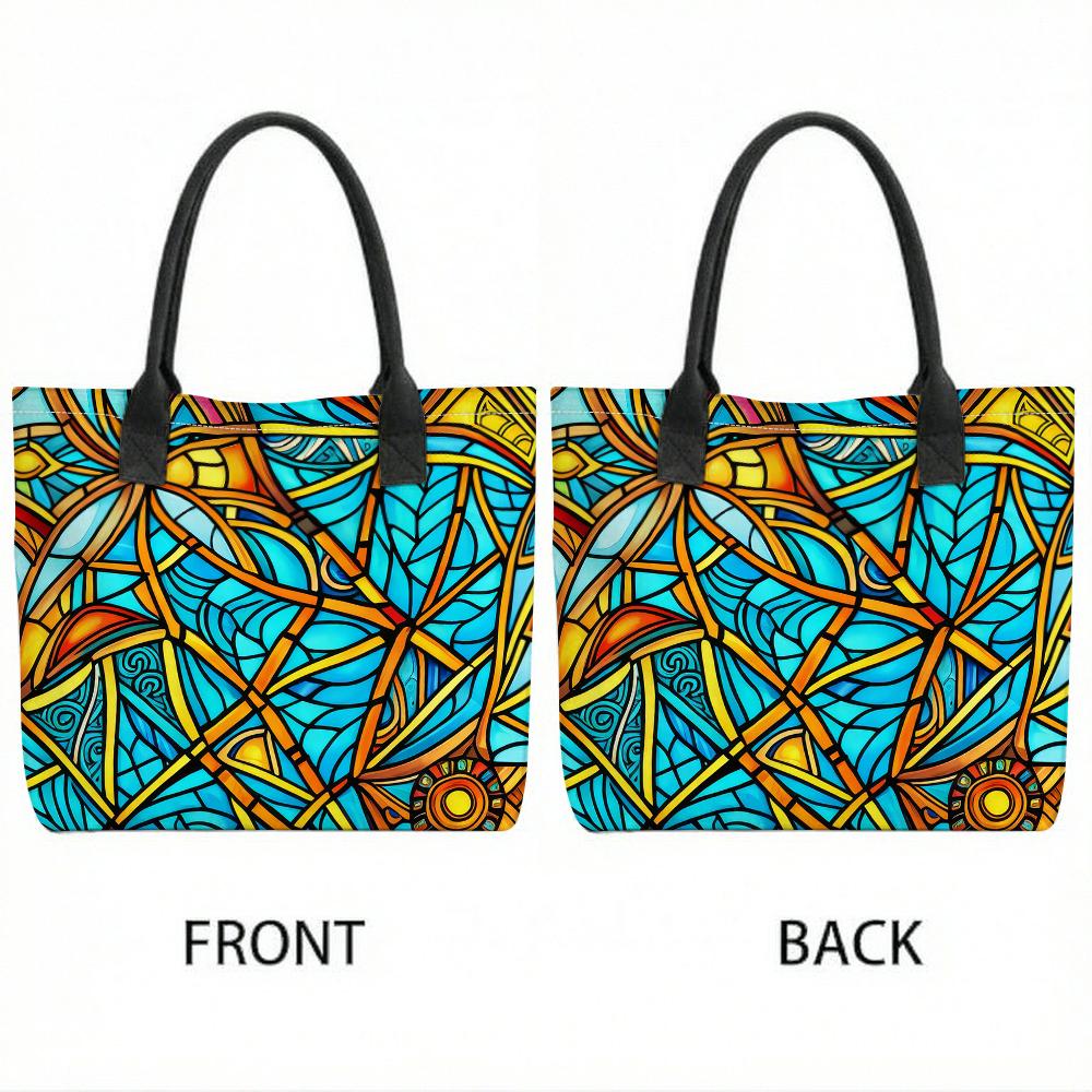 Stained Glass Pattern Tote Bag Fashion Casual Large Capacity Daily Carry Handbag