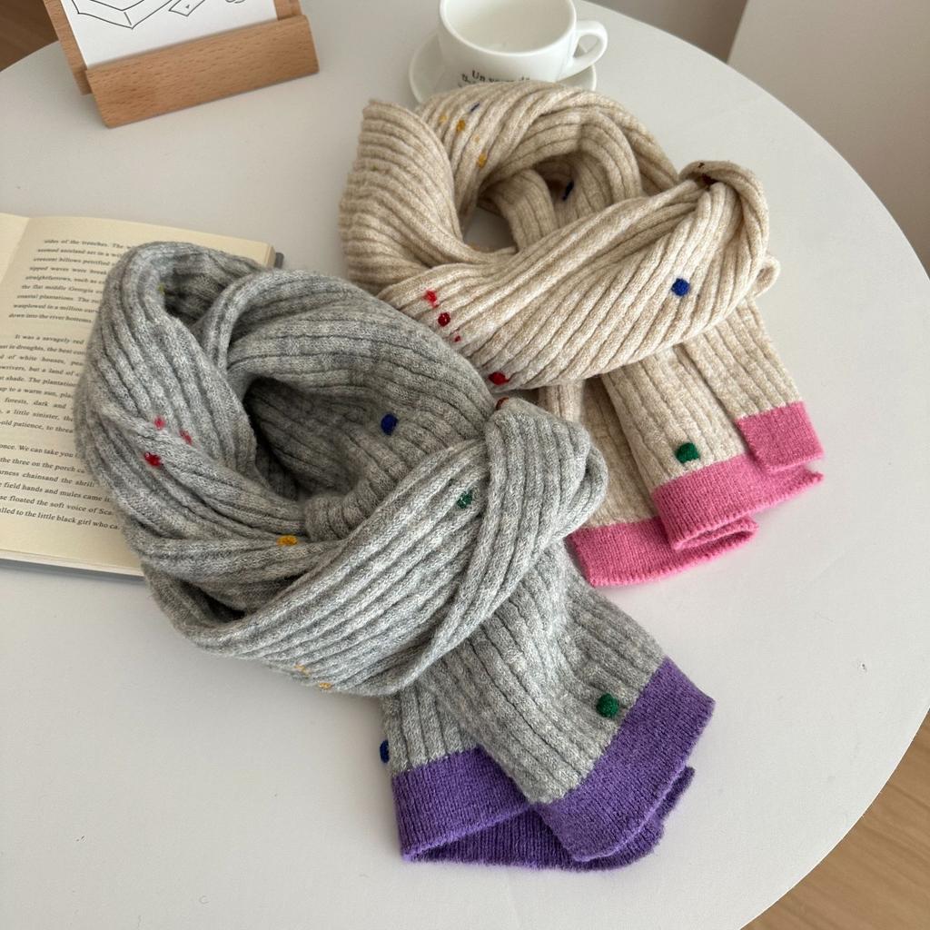 Solid Color Knitted Scarf for Women Winter Soft Student Couple Knitted Scarf