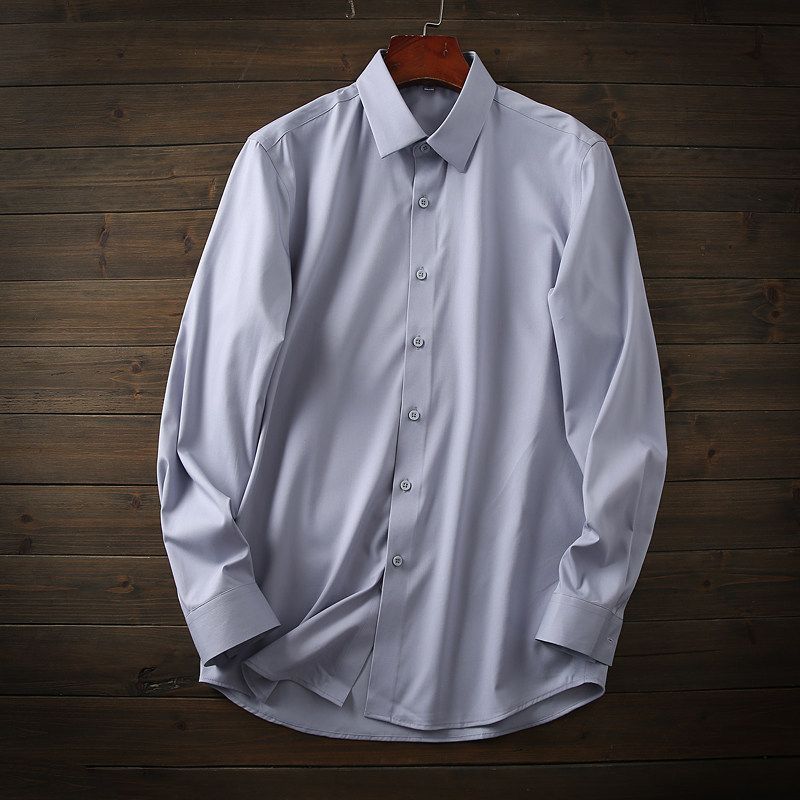 Bamboo Fiber Seamless Non-Ironing Export Tail Goods Men Business Casual Solid Color Shirt Anti-Wrinkle Stretch Long Sleeve Shirt
