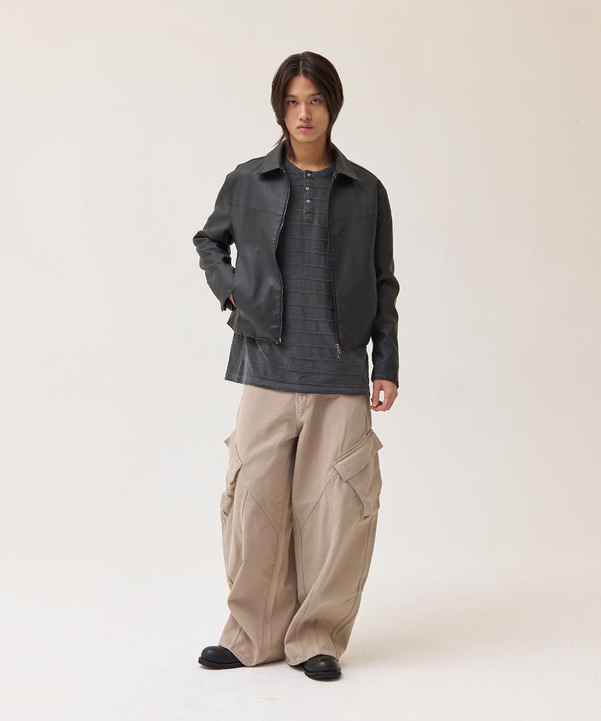 Akesi Carving Washed Cotton Cargo Pants_Beige