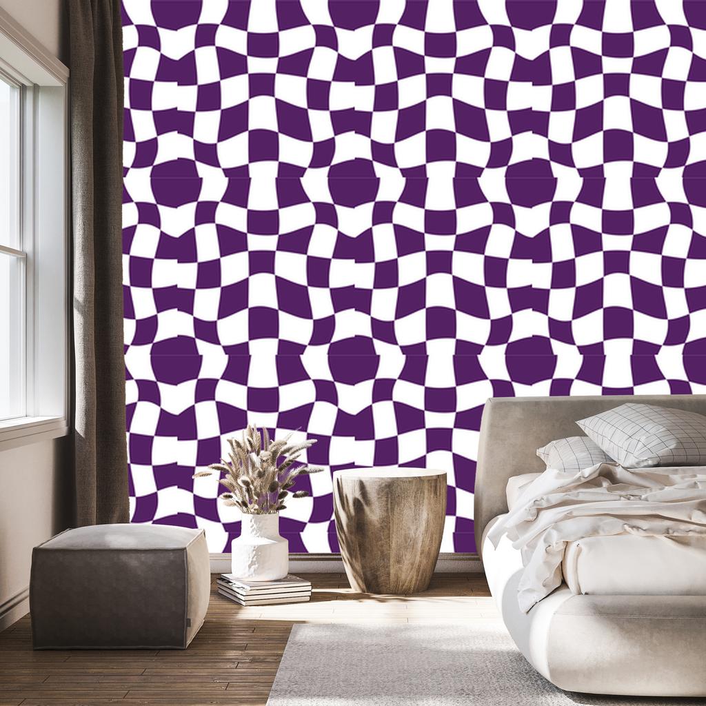 Casual Checkerboard Wallpaper White and Plum for Living Room and Bedroom 50x1000