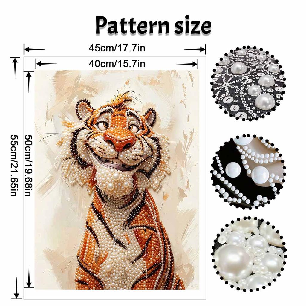 Stretched Frame Pearl Art Kit Smiling Tiger DIY Sparkling Bead Canvas Relaxing Hobby Perfect Gift for Craft Enthusiasts Art Project Decor Set