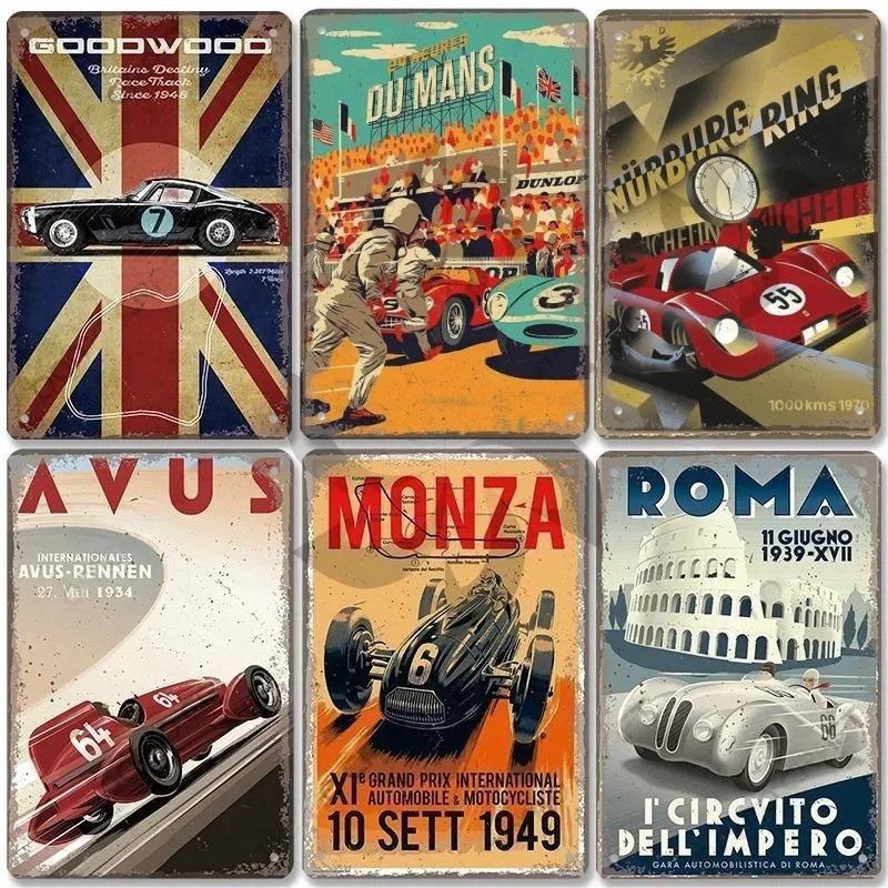 Metallplåtskyltar Racerbilsplakett Metallaffisch F1 Racerbana Nostalgisk Vintage Metallväggkonst Dekor för Garage Racingklubb Hem